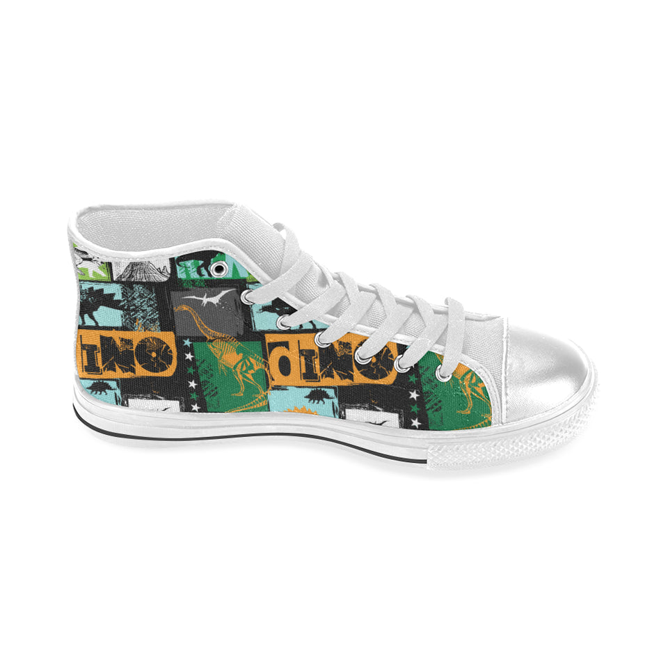 dinosaurs print pattern Women's High Top Canvas Shoes White