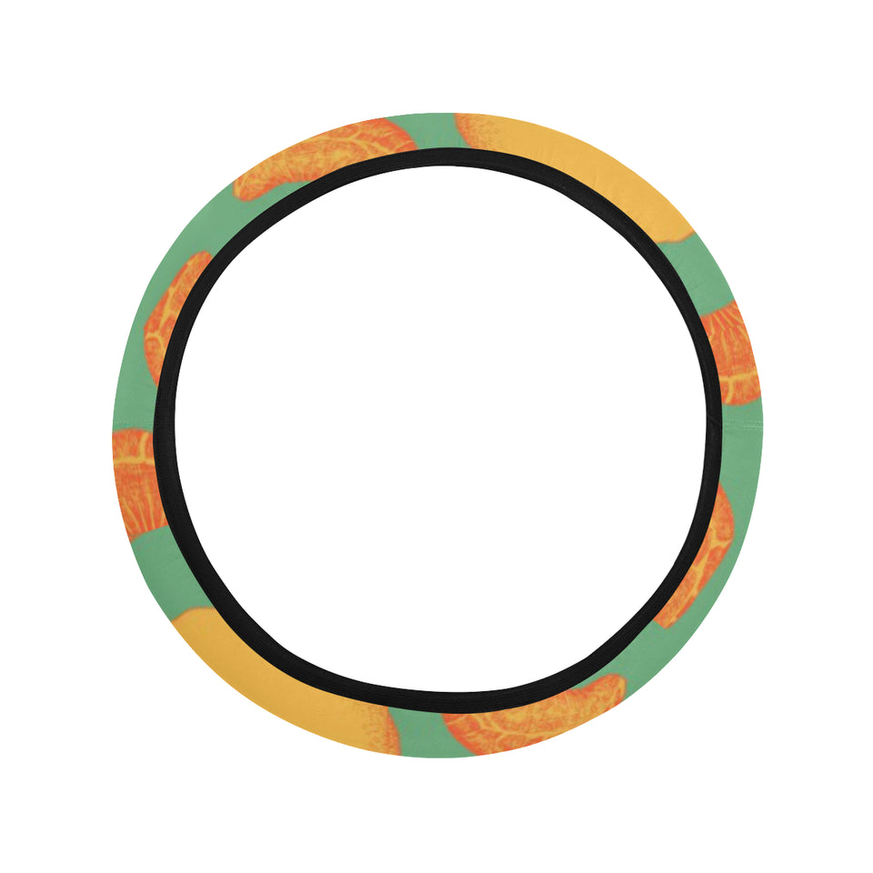 orange fruit pattern green background Car Steering Wheel Cover
