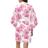 pink purple orchid pattern background Women's Short Kimono Robe