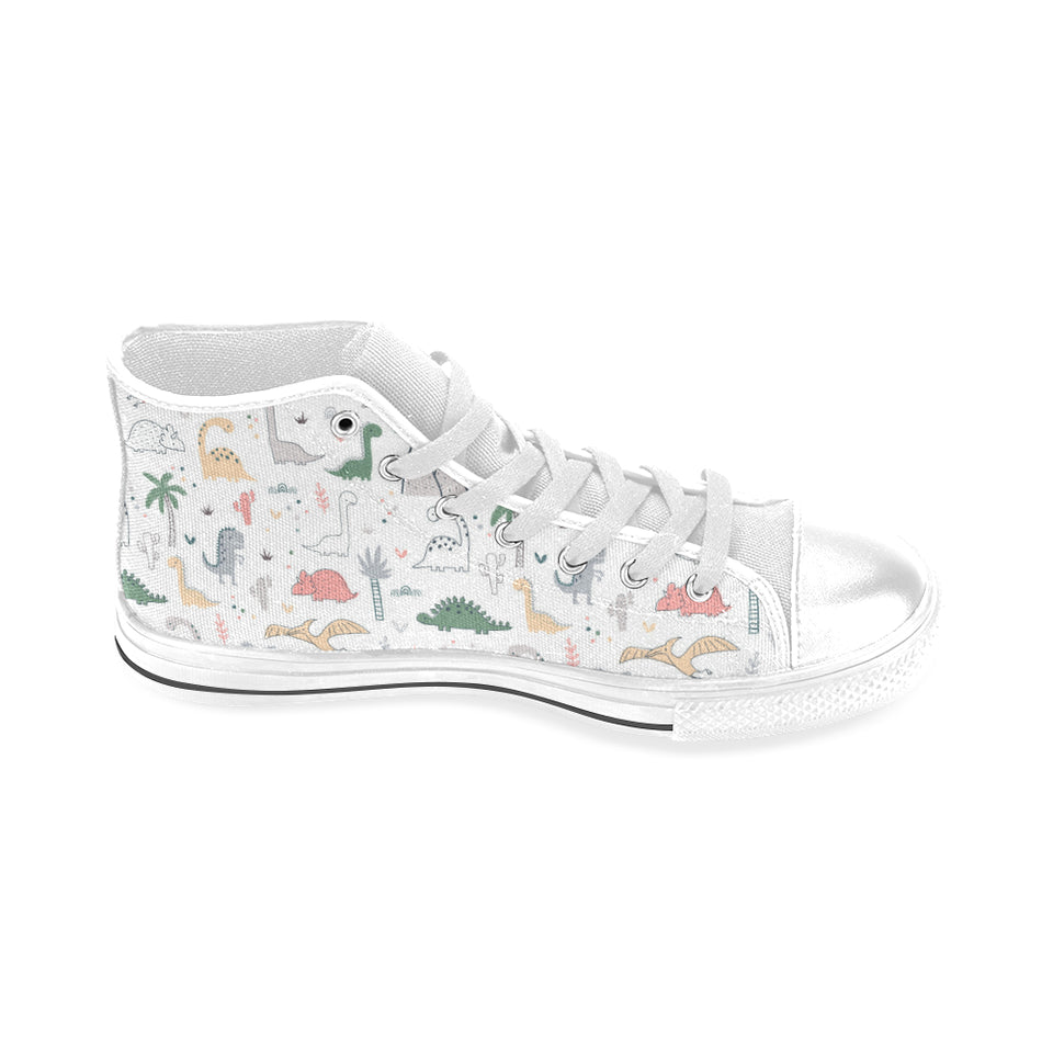 Cute cartoon dinosaurs tree pattern Men's High Top Canvas Shoes White