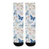blue butterfly pattern Crew Socks