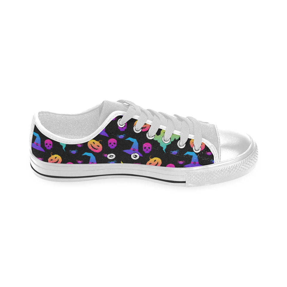 Colorful halloween background Men's Low Top Canvas Shoes White