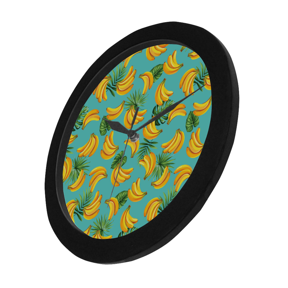 Banana Palm Leaves pattern background Elegant Black Wall Clock