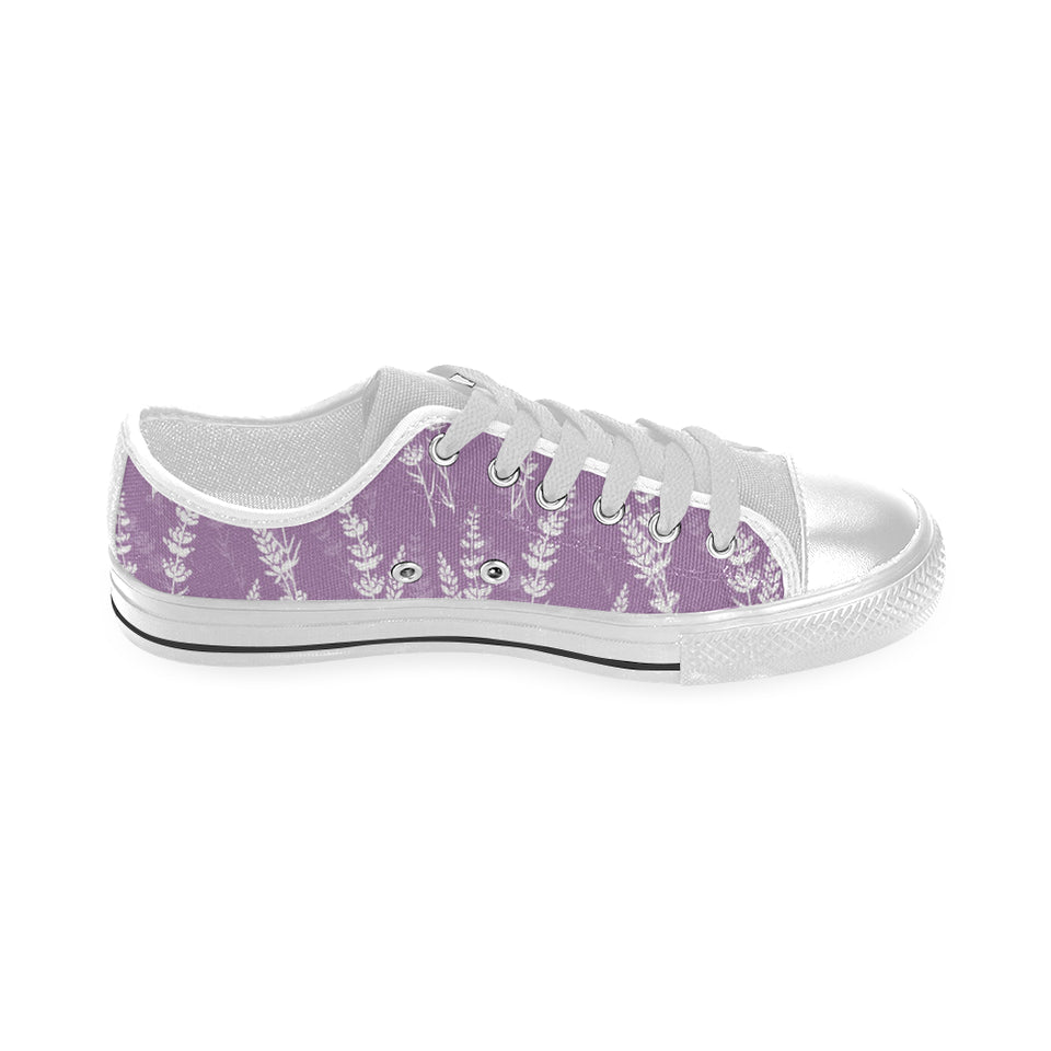 Lavender flowers purple pattern Men's Low Top Canvas Shoes White