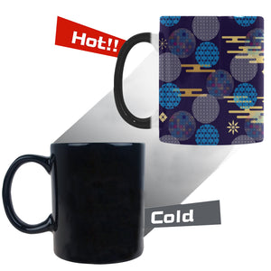 Blue japanese pattern cloud wave flower Morphing Mug Heat Changing Mug