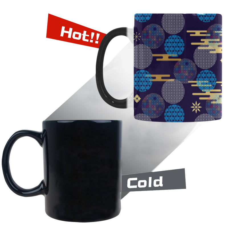 Blue japanese pattern cloud wave flower Morphing Mug Heat Changing Mug