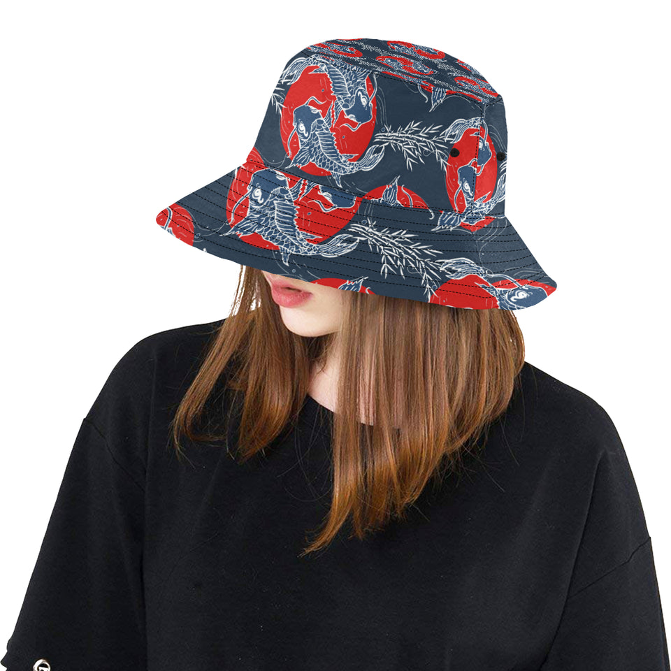 Koi Fish Carp Fishs hand drawn japanese art Unisex Bucket Hat