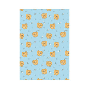 Brown cute pomeranian blue blackground House Flag Garden Flag