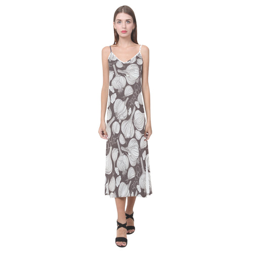 Garlic bulb dark background V-Neck Open Fork Long Dress