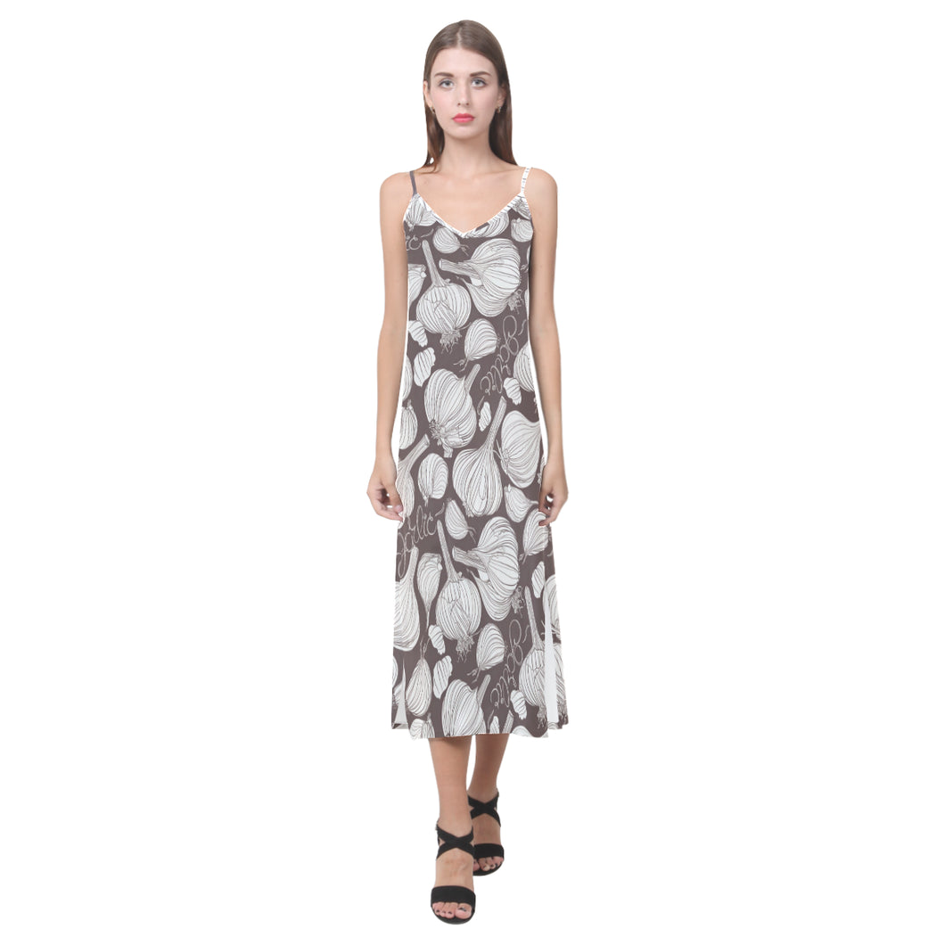 Garlic bulb dark background V-Neck Open Fork Long Dress
