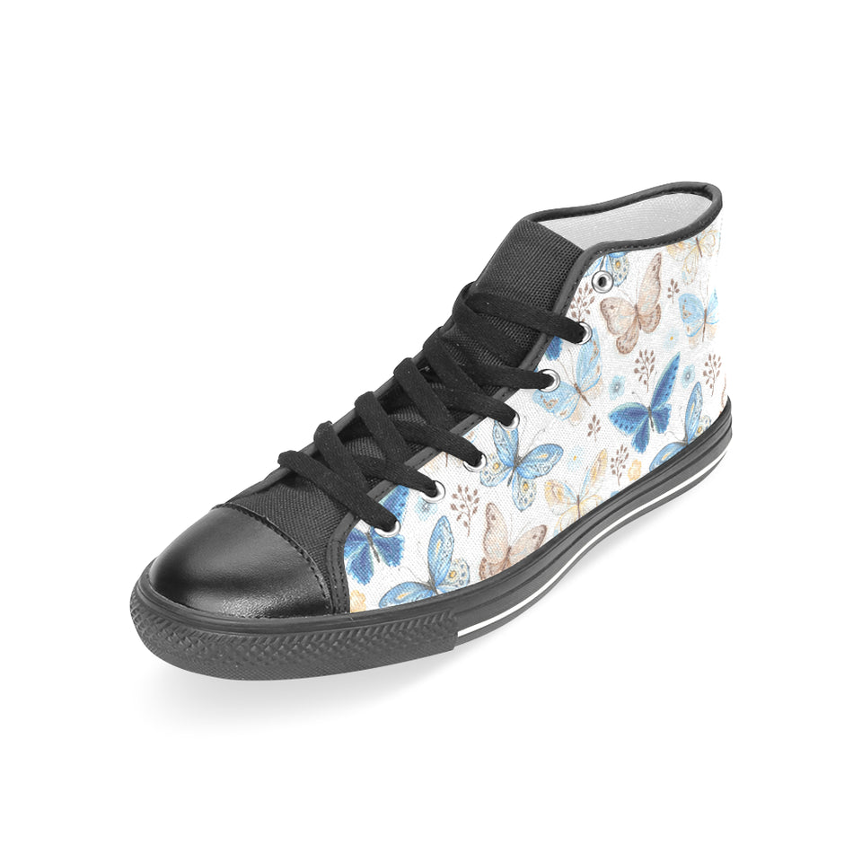 blue butterfly pattern Women's High Top Canvas Canvas Shoes Black