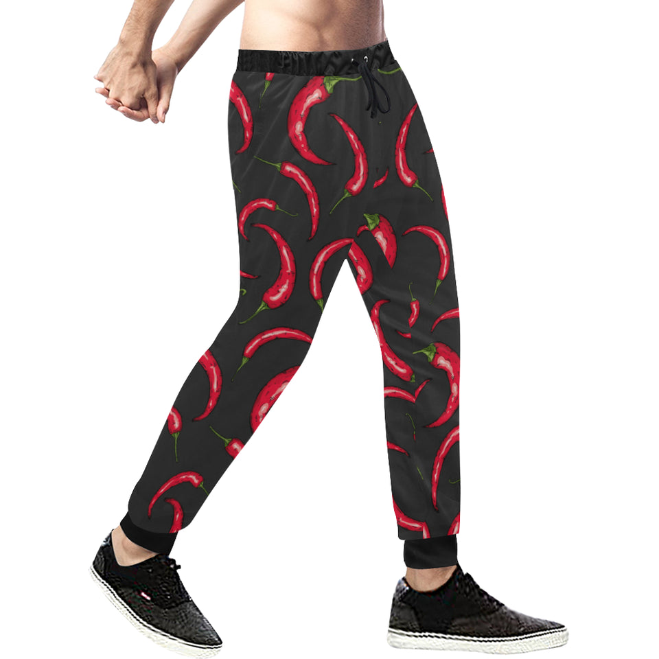 Chili peppers pattern black background Unisex Casual Sweatpants