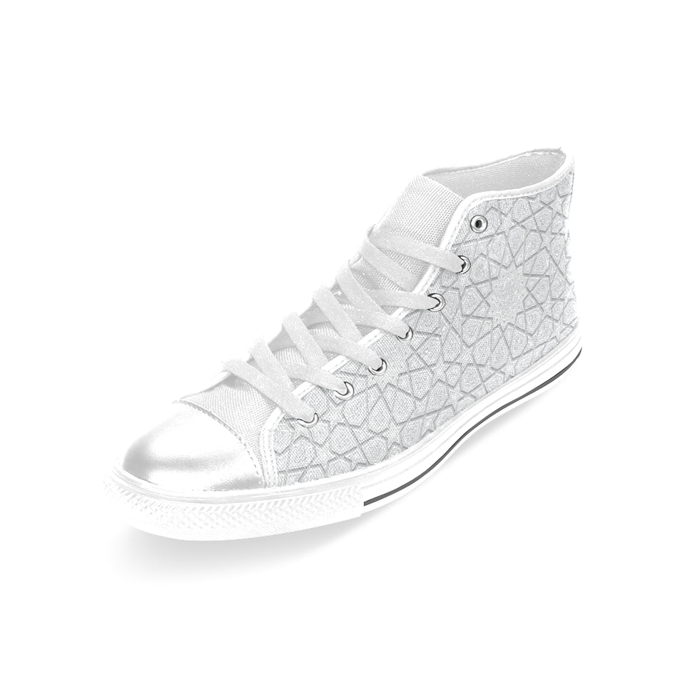 arabic star pattern Women's High Top Canvas Shoes White