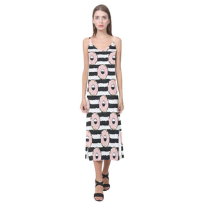Donuts pink icing striped pattern V-Neck Open Fork Long Dress