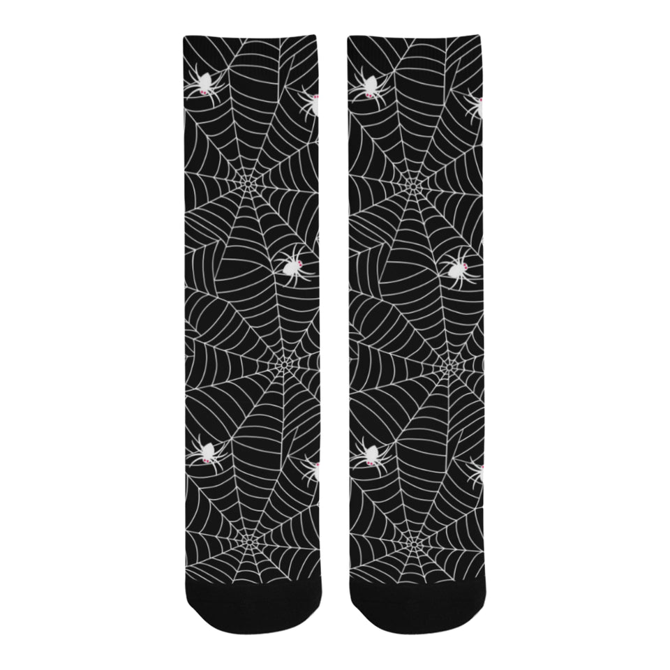 Spider web design pattern Black background white c Crew Socks
