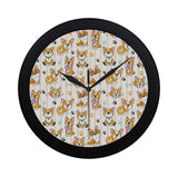 Cute dog corgi striped background pattern Elegant Black Wall Clock