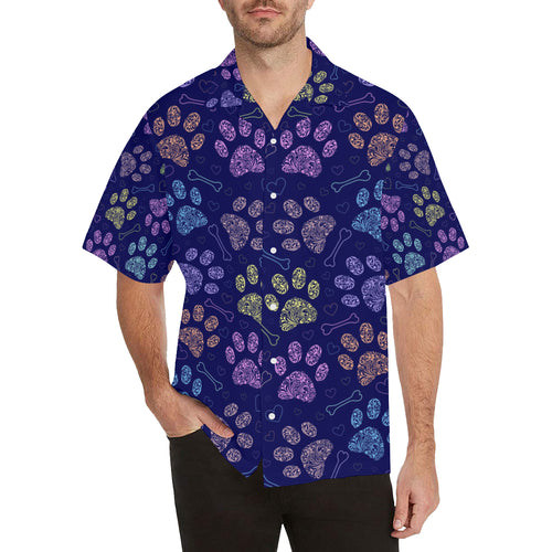 Dog Paws Pattern Print Design 02 Men's All Over Print Hawaiian Shirt (Model T58)