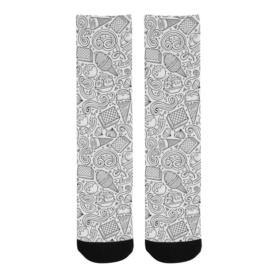 Cartoon hand drawn ice cream black white Crew Socks