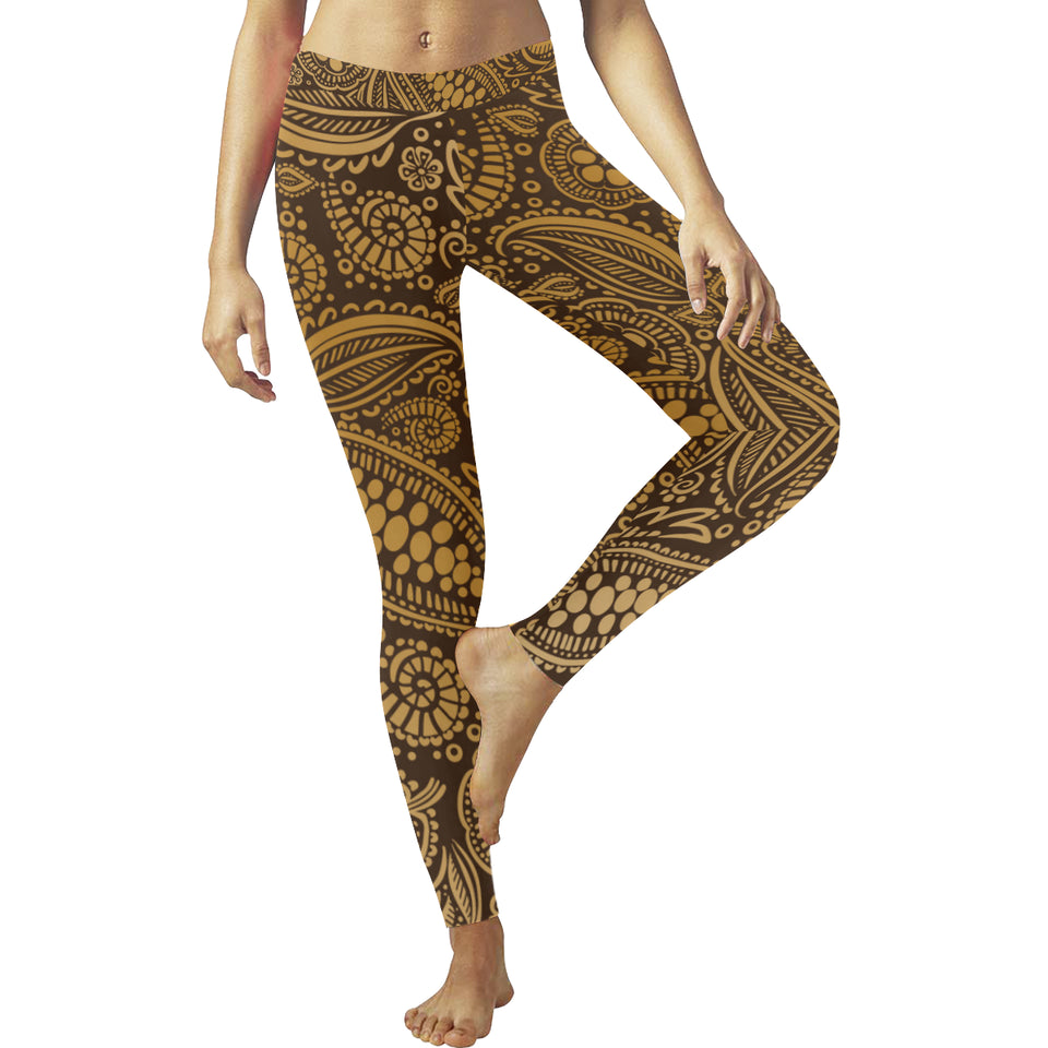 cacao beans tribal polynesian pattern background Women's Legging Fulfilled In US