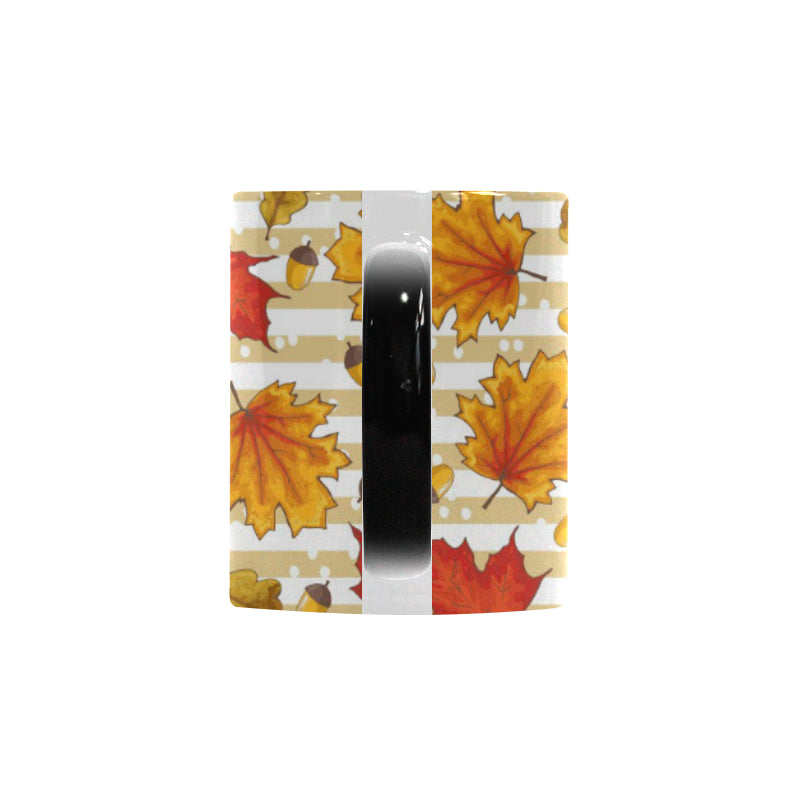 Maple leaf oak leaf acorns beige striped backgroun Morphing Mug Heat Changing Mug