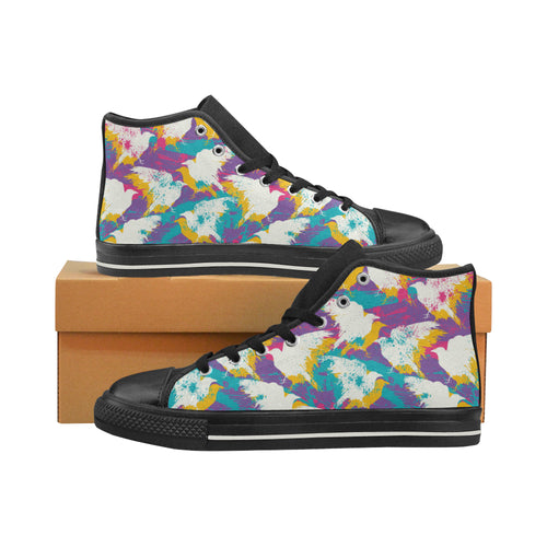 Colorful crow illustration pattern Women's High Top Canvas Shoes Black