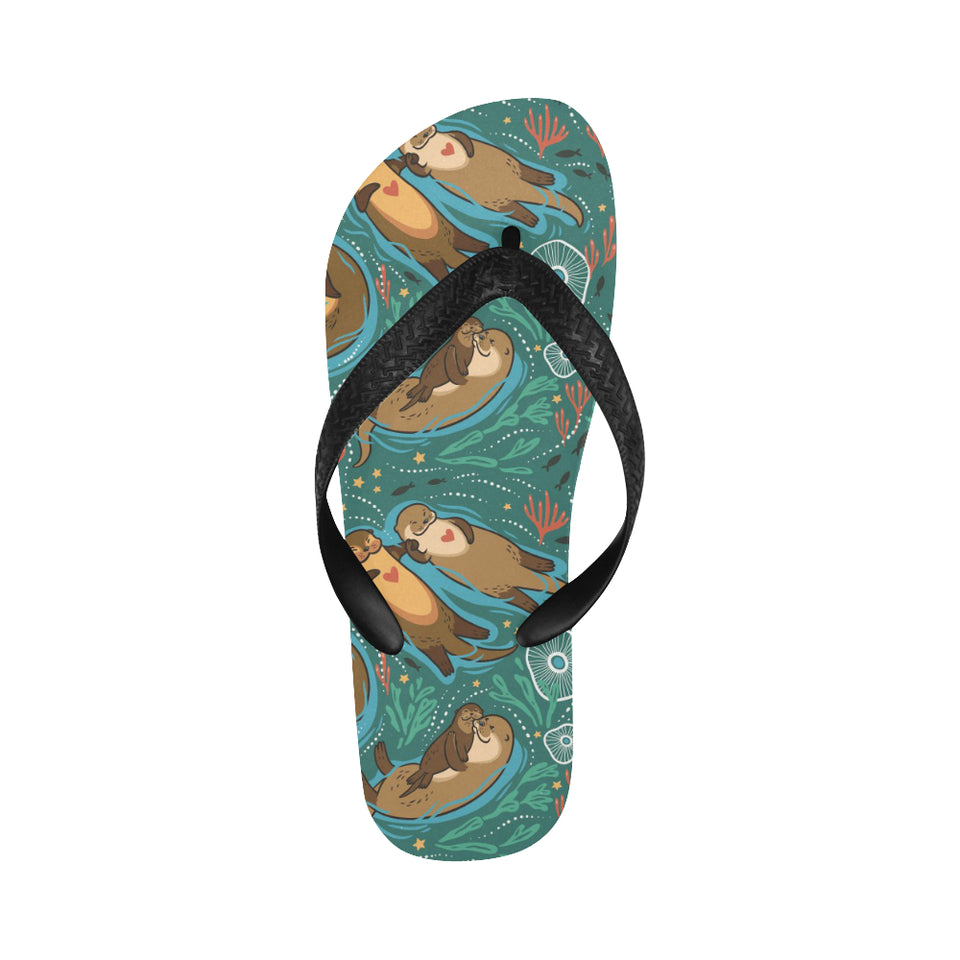 cute brown sea otters ornamental seaweed corals gr Unisex Flip Flops