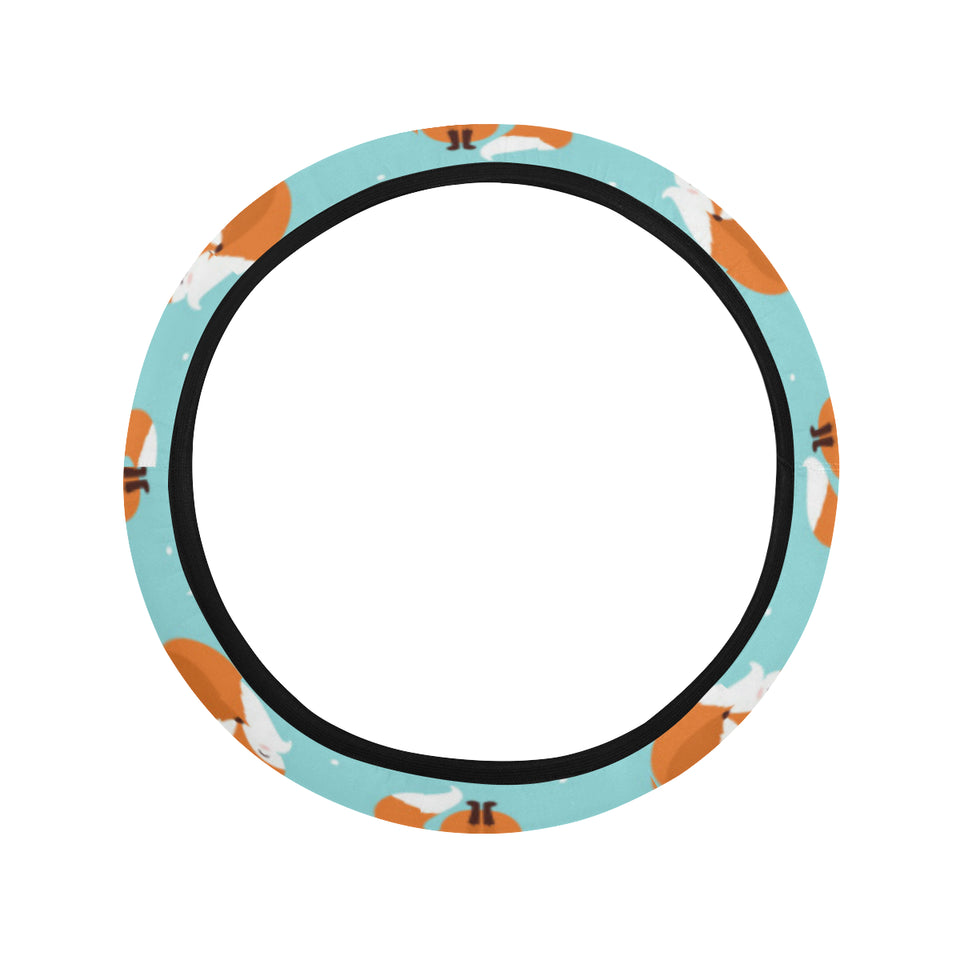 Fox pattern blue b ackground Car Steering Wheel Cover