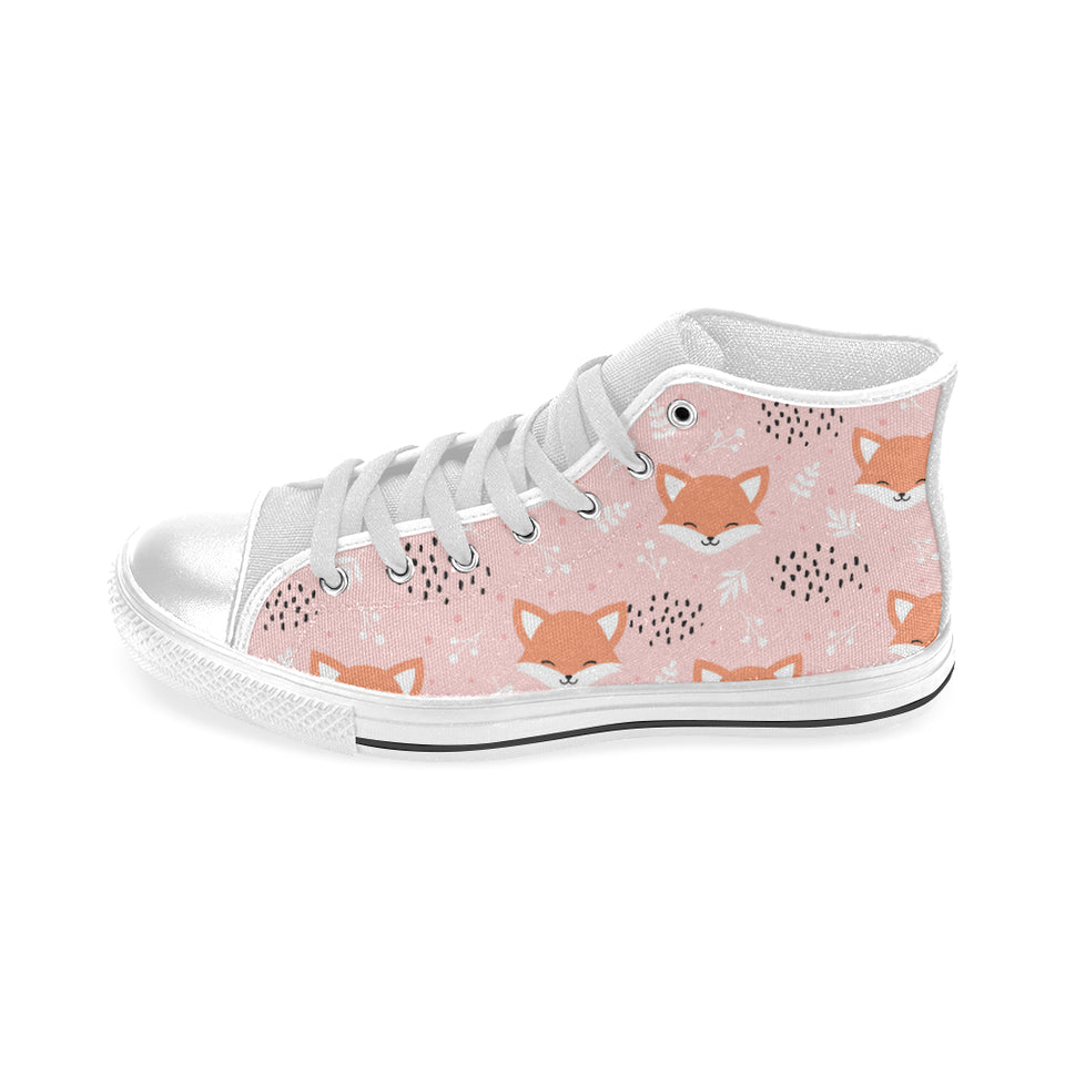 Cute fox pattern pink background Men's High Top Canvas Shoes White