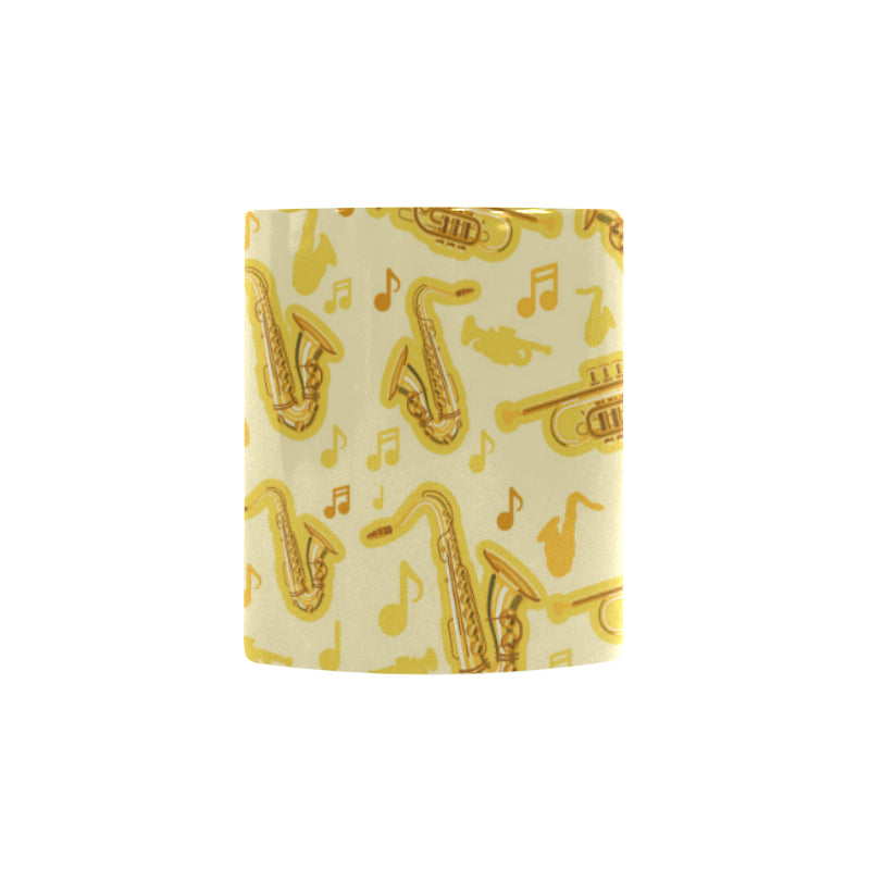 Saxophone cornet pattern yellow background Morphing Mug Heat Changing Mug