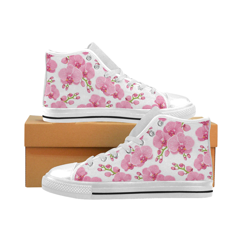 pink purple orchid pattern background Men's High Top Canvas Shoes White