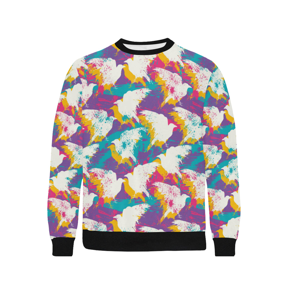 Colorful crow illustration pattern Men's Crew Neck Sweatshirt