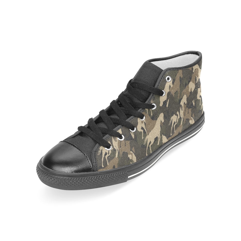 Horse Camouflage Pattern Women's High Top Canvas Shoes Black