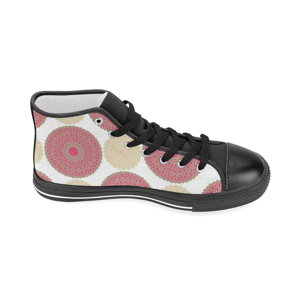 Circle indian pattern Women's High Top Canvas Shoes Black