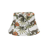 Monkey red hibiscus flower palm leaves floral patt Unisex Bucket Hat