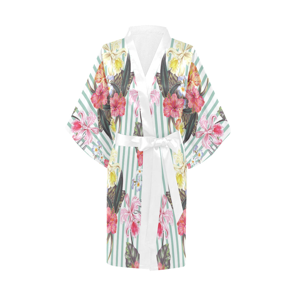 Colorful orchid flower pattern Women's Short Kimono Robe