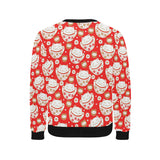 Cute Maneki neko cat red background Men's Crew Neck Sweatshirt