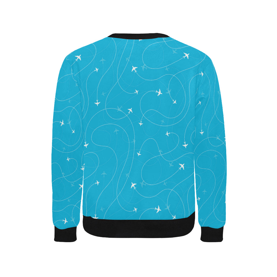Airplane destinations blue background Men's Crew Neck Sweatshirt