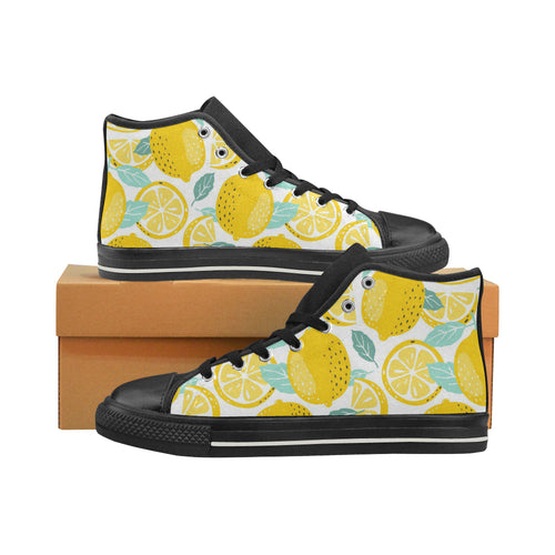lemon design pattern Women's High Top Canvas Shoes Black