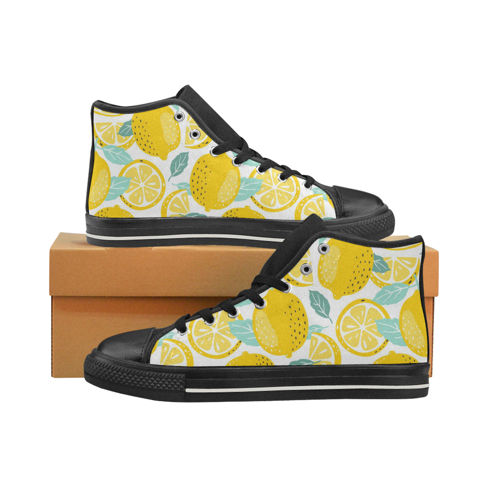lemon design pattern Women's High Top Canvas Shoes Black