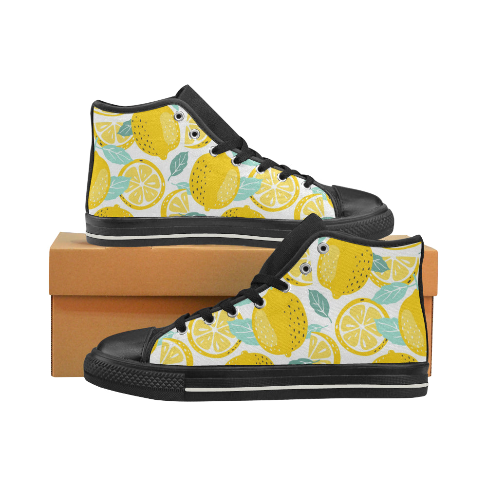 lemon design pattern Women's High Top Canvas Shoes Black