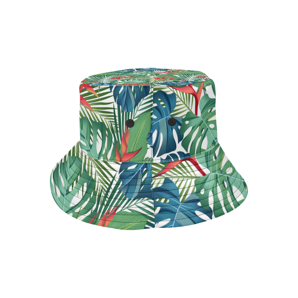 heliconia palm and monstera  leaves pattern Unisex Bucket Hat