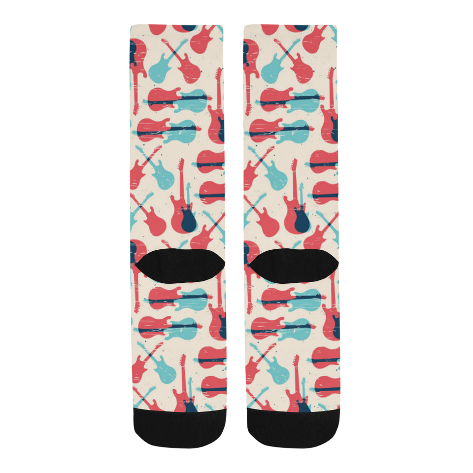 Red Blue guitar pattern Crew Socks