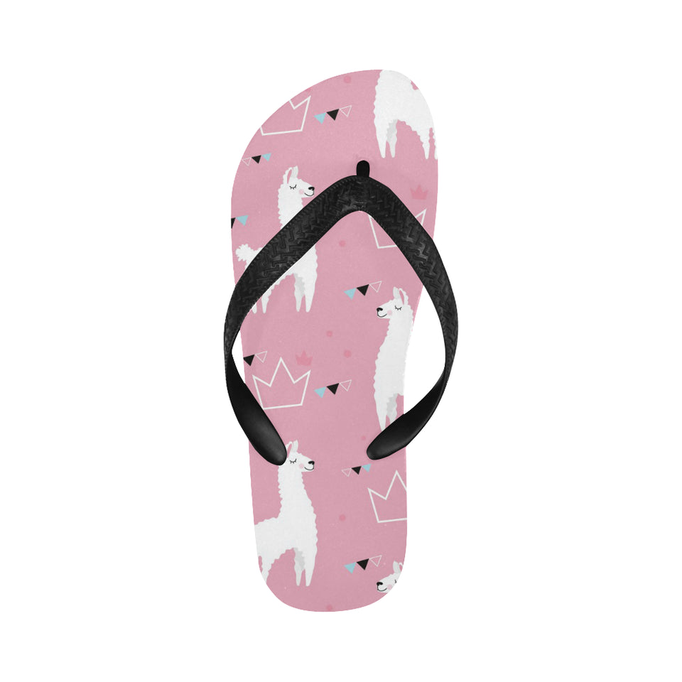Llama Alpaca pink background Unisex Flip Flops