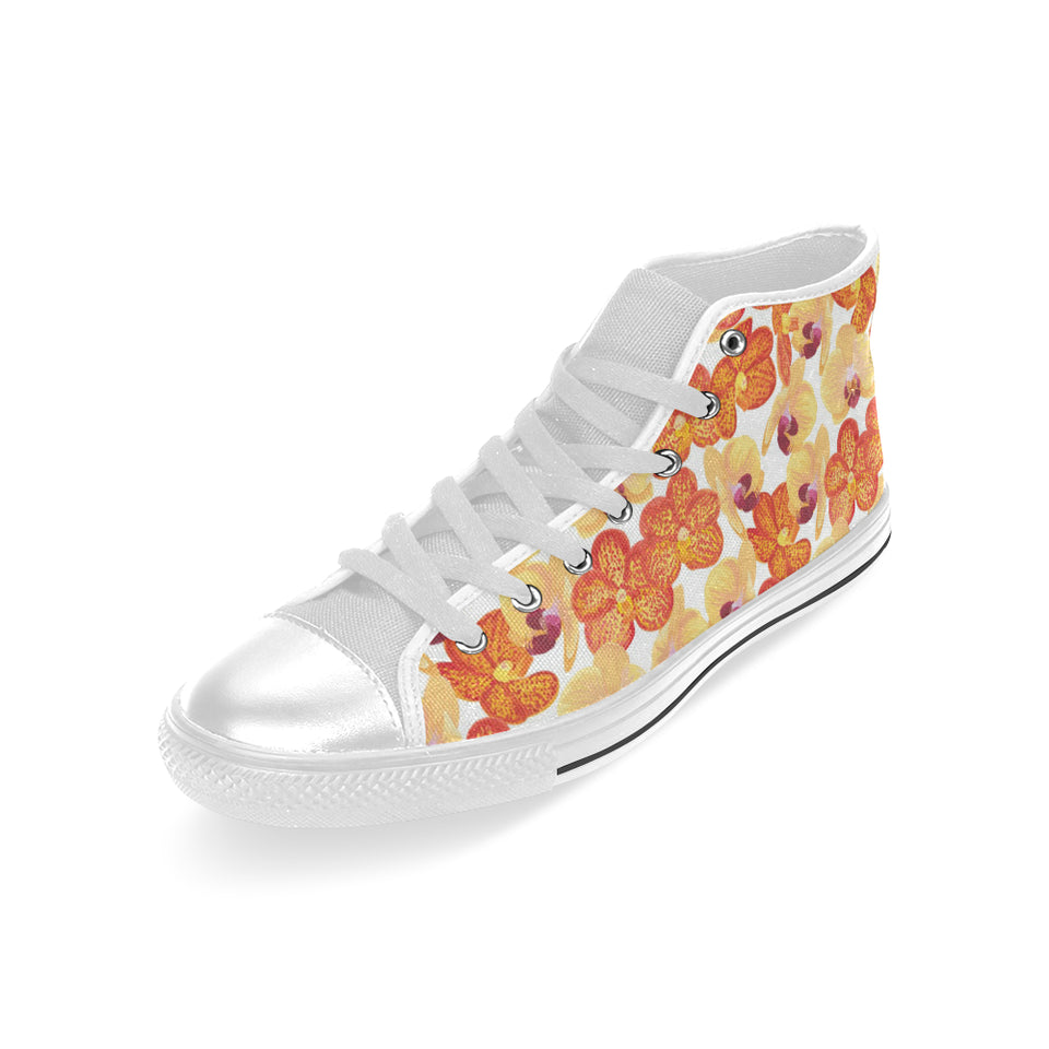 Orange yellow orchid flower pattern background Men's High Top Canvas Shoes White