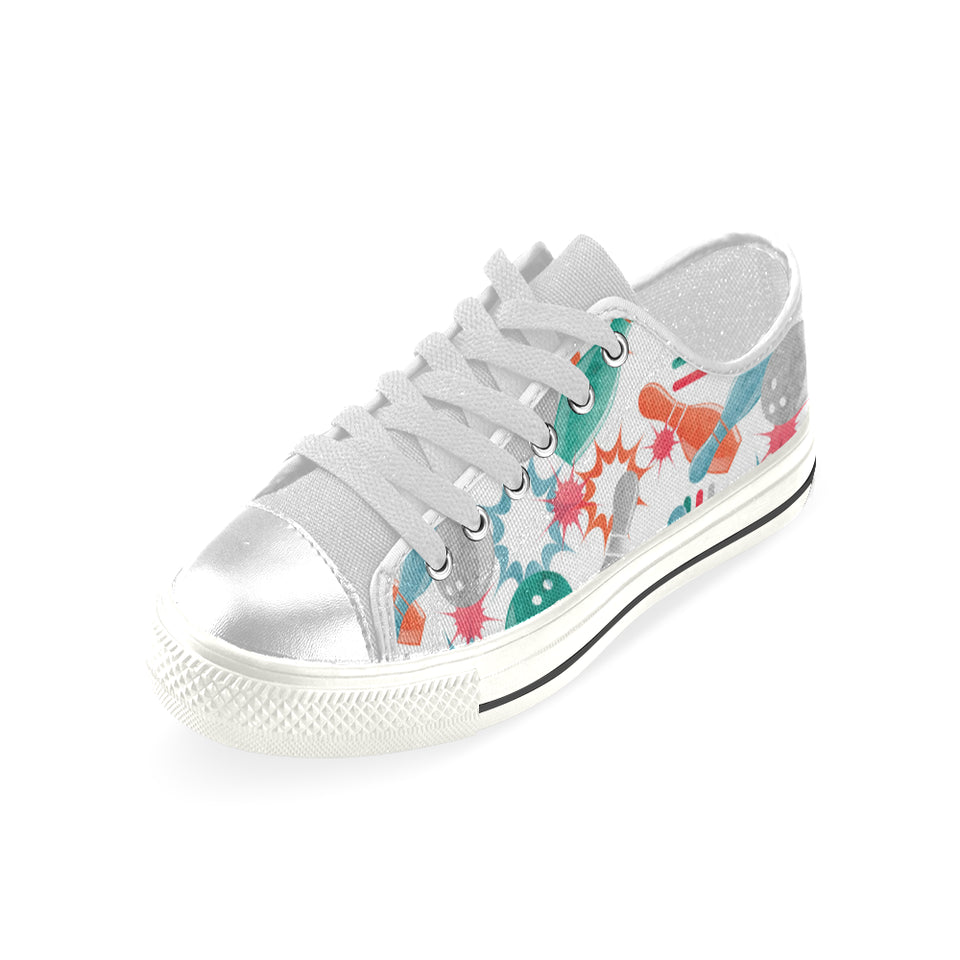 Watercolor bowling pattern Women's Low Top Canvas Shoes White