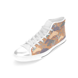 Bonsai bamboo stork japanese pattern brown theme Women's High Top Canvas Shoes White