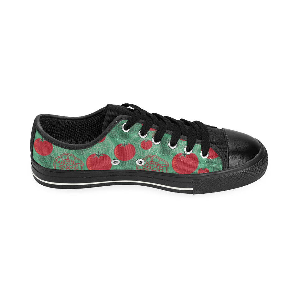 Tomato design pattern Men's Low Top Canvas Shoes Black