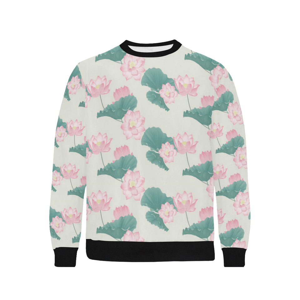 Pink lotus waterlily leaves pattern Men's Crew Neck Sweatshirt