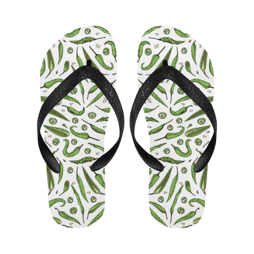 Hand drawn sketch style green Chili peppers patter Unisex Flip Flops