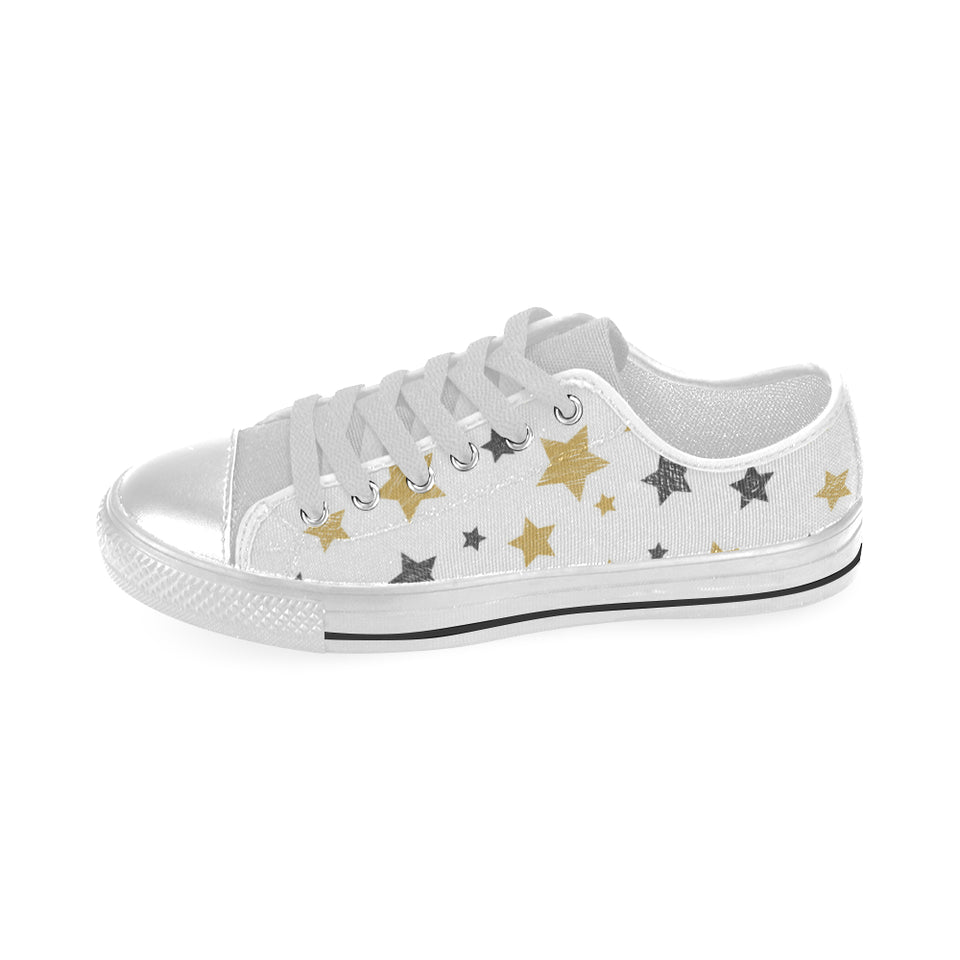 hand drawn gold black star pattern Men's Low Top Shoes White